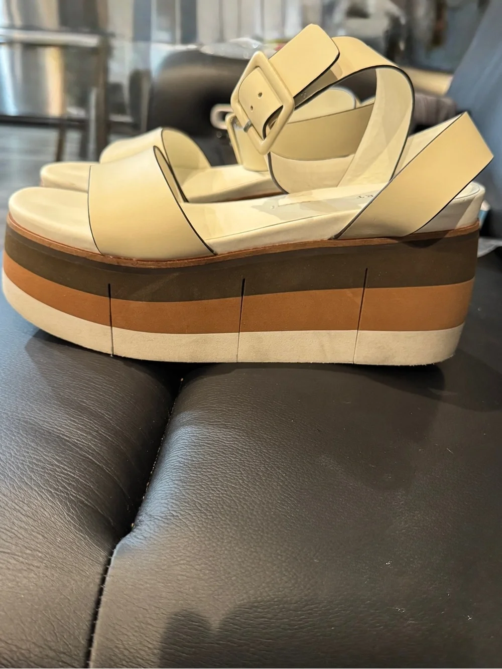 Naked Feet Ice White Multi-Striped Platform Wedge Sandal